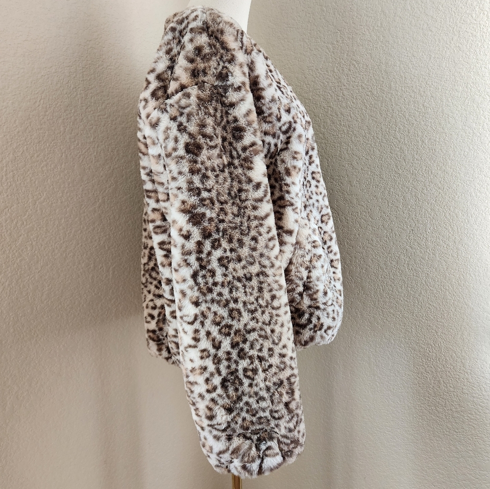 Sebby Collection Faux fur leopard animal print coat jacket. Size L. Nwot - Picture 3 of 13